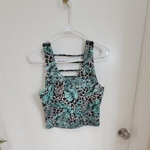Jessica Simpson palm leopard athletic/ workout yoga/ gym outdoor sleeveless Top